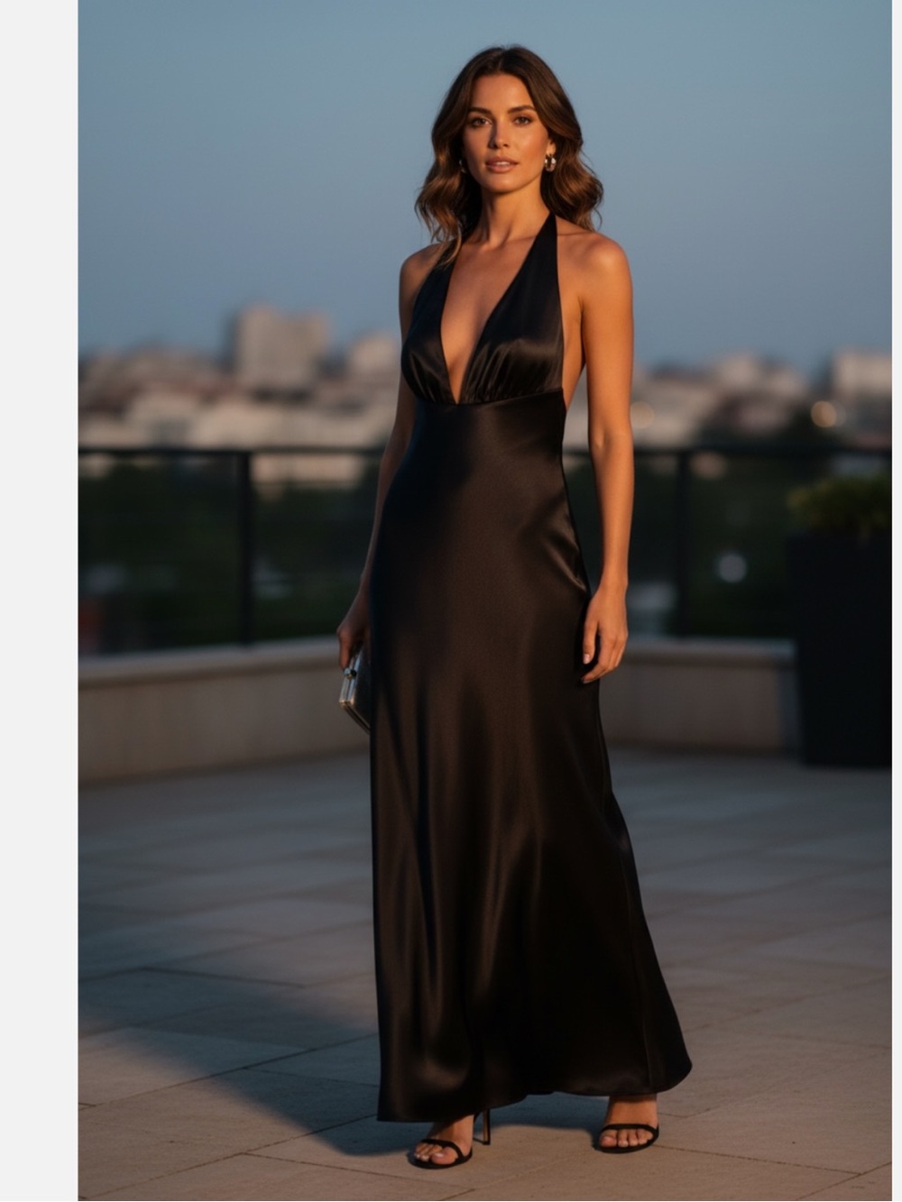 Zara Black Satin Halter Maxi Dress